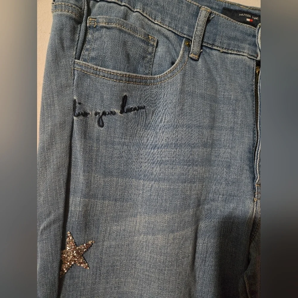 Tommy Hilfiger Tribeca Star Love You More Straight Jeans Womens Size 12 Y2K - Picture 4 of 11